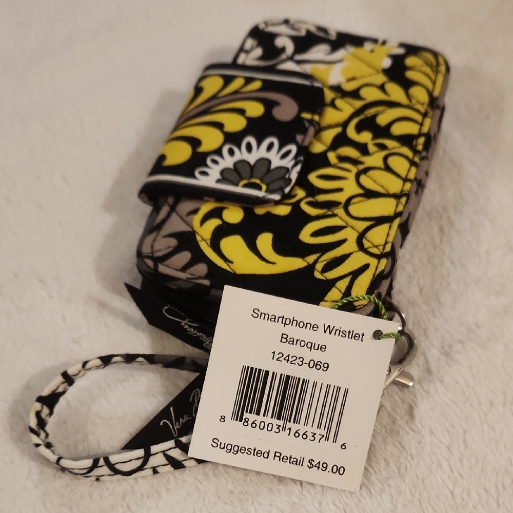 Vera Bradley Baroque Smartphone Wristlet - Black, Yellow, and White Floral